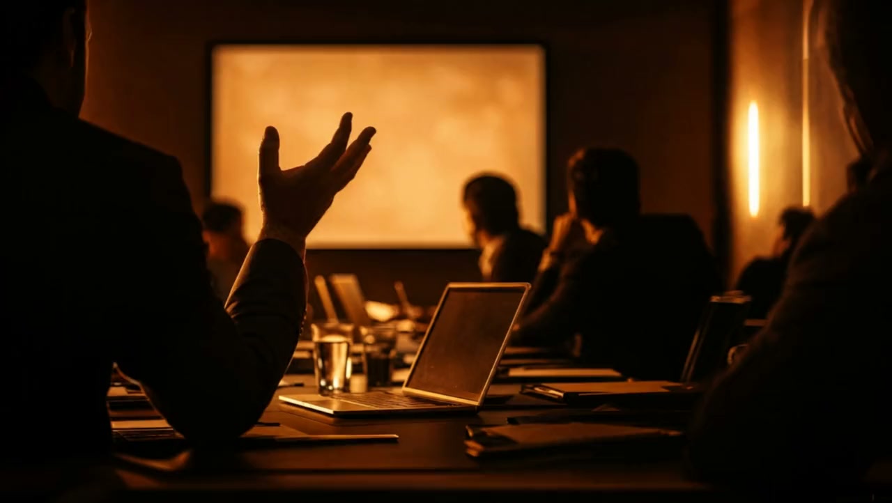 Treinamento in-company em cliente: time reunido na sala de reunião acompanhando um painel projetado